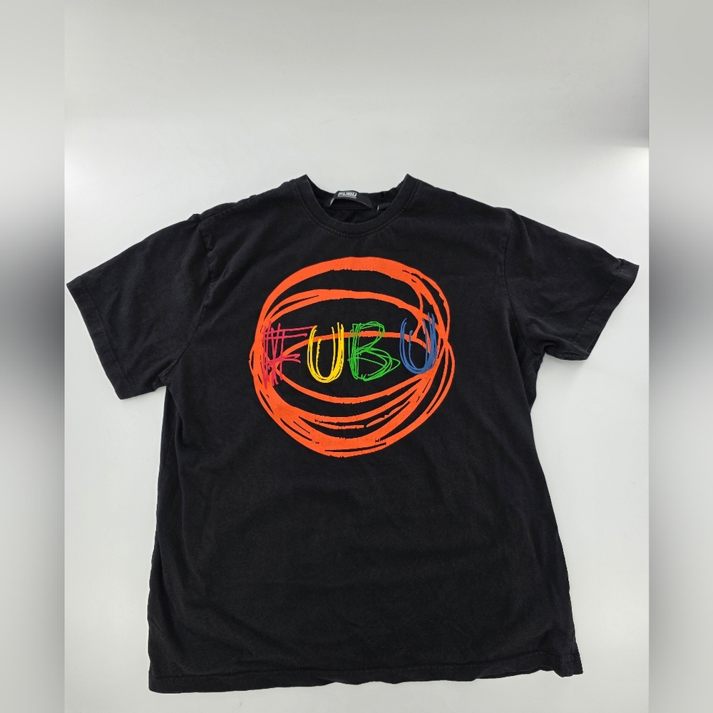 FUBU Small Graphic Tee Black Multi-Color Logo Short Sleeve Shirt